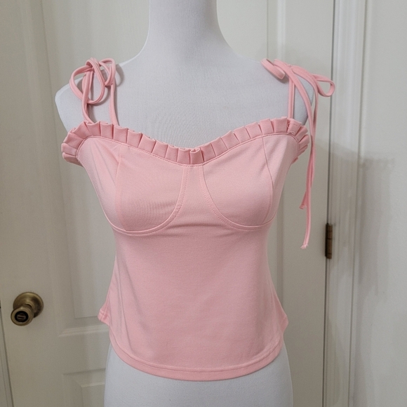 Cider Size L Baby Pink Solid Ruffle Corset Tank Top, Like New Condition - Picture 1 of 8